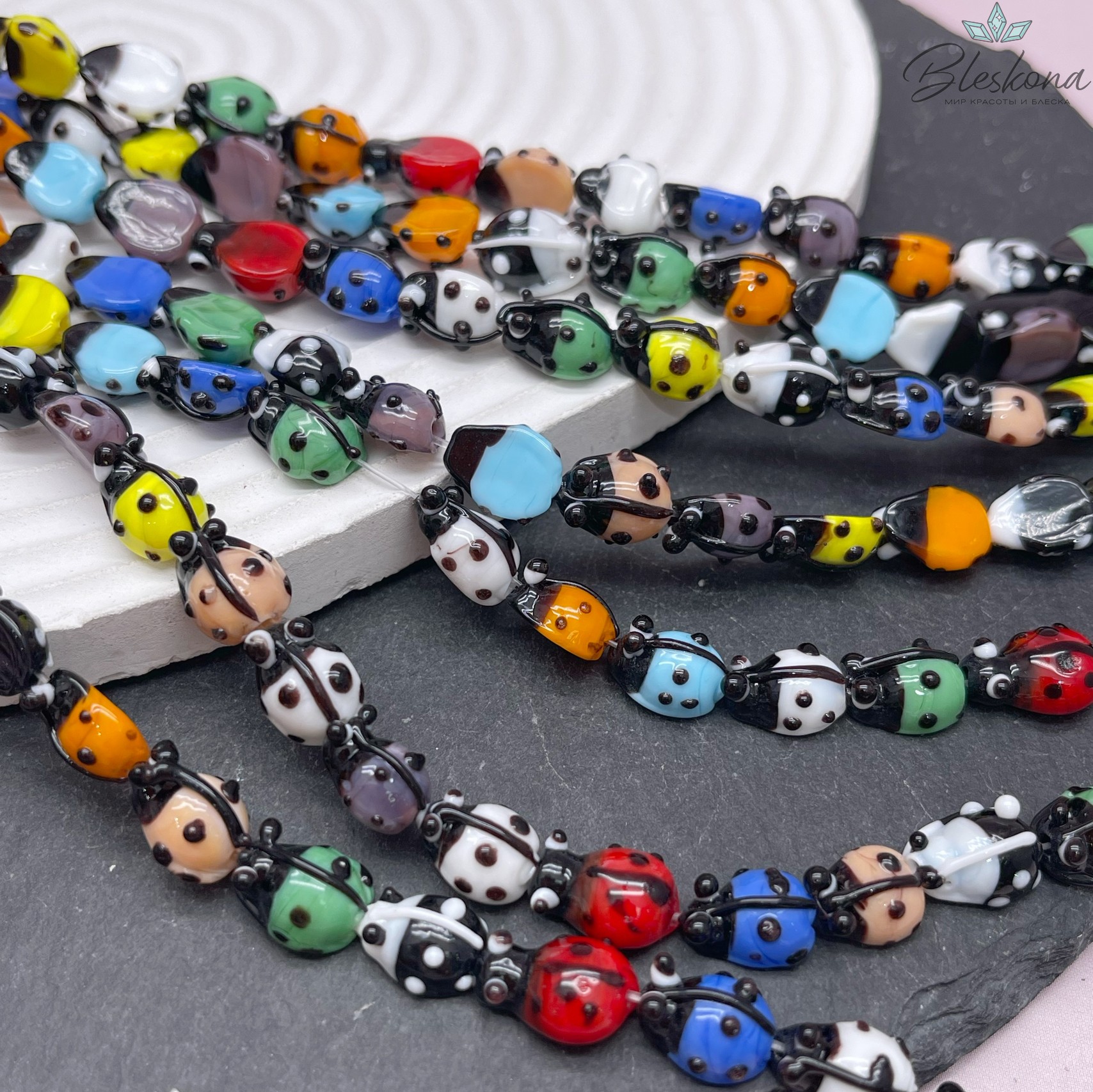11*9 мм Бусина божья коровка микс