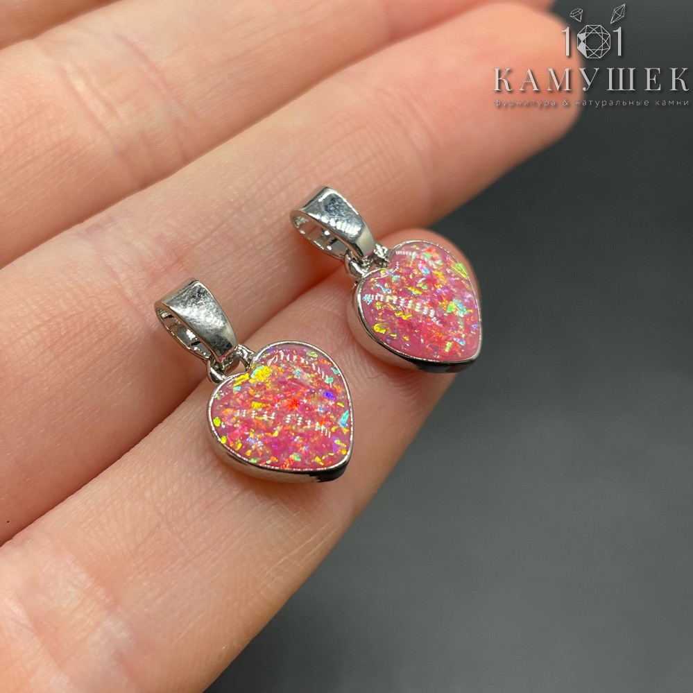 10*12мм Цвет серебро, Подвеска сердце розовое