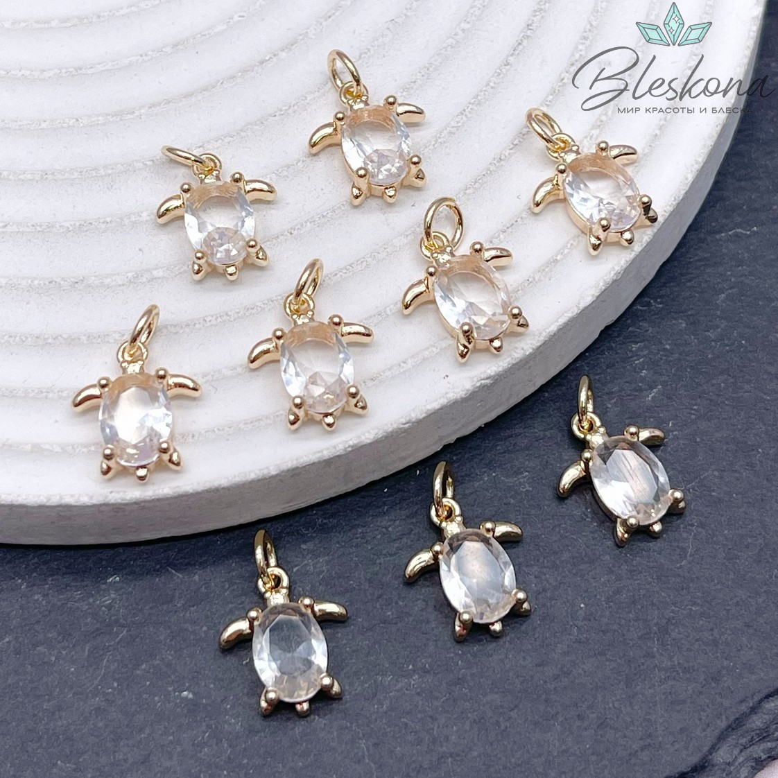 12,7*11 мм, цвет золото, Подвеска черепаха большой циркон 