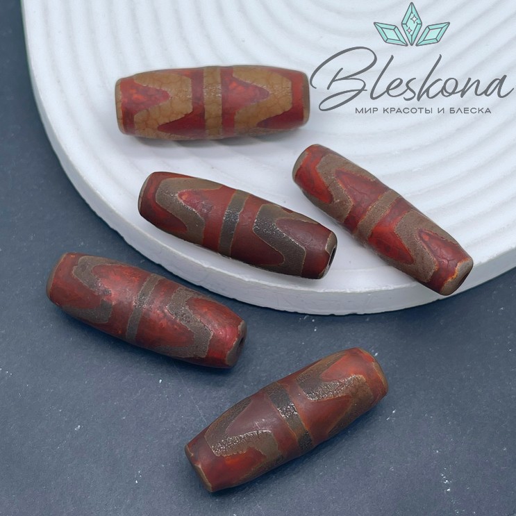 Бусина Дзи 2-й Тигриный Клык красно-коричневый бочонок 40*14мм