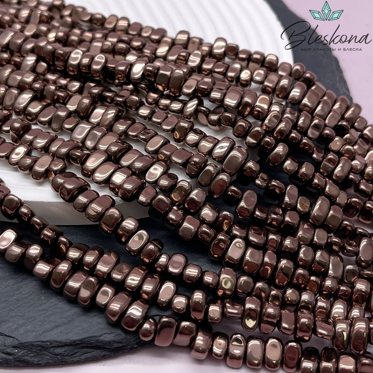 8,5-9 мм Гематин сколы шлифованные, коричневый (шоколадный), имитация