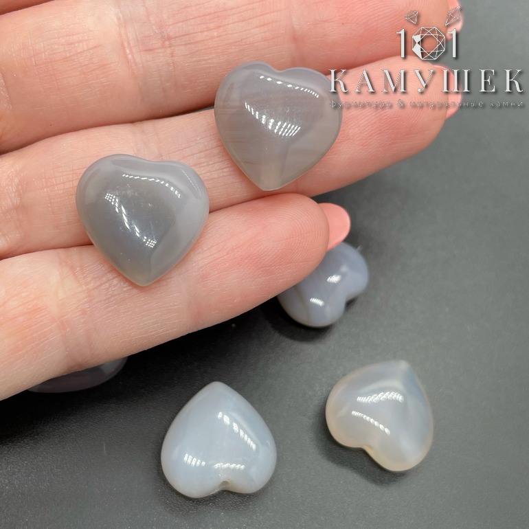 Сердца Агат серый 16*16*7мм
