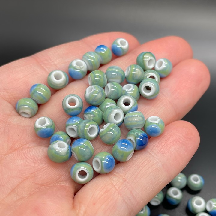 6,5 мм Бусина шар, керамика  цвет сине-зеленый