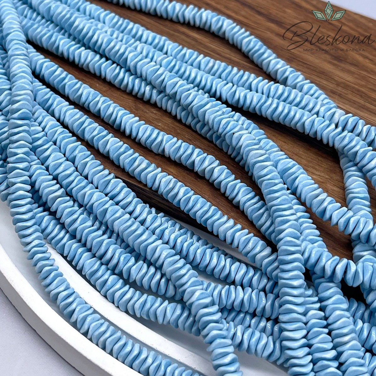 Радужный Агат голубой диски волна 2*6 мм (имитация)