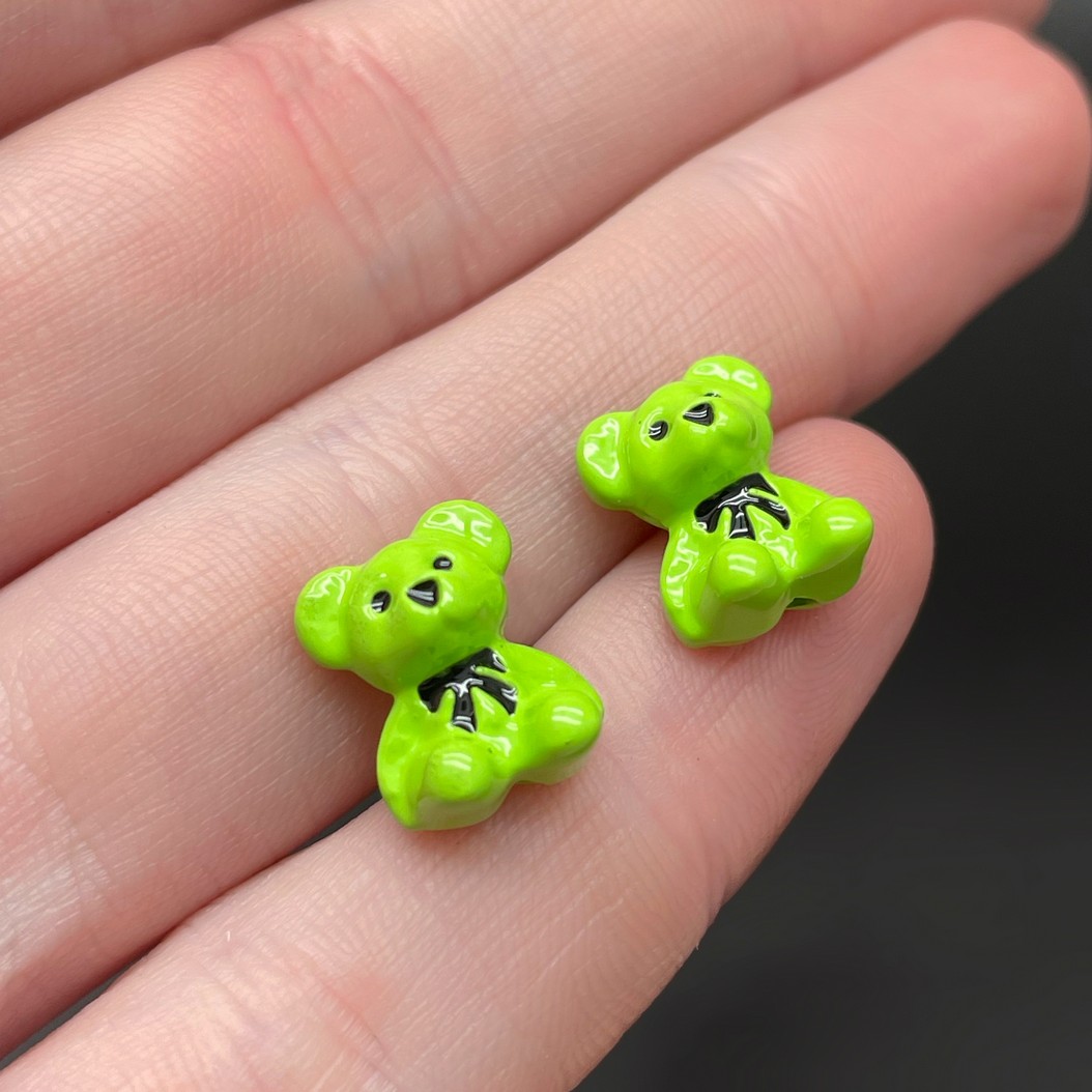 10*12,5 мм, Бусина Мишка зеленая эмаль уп.5 шт