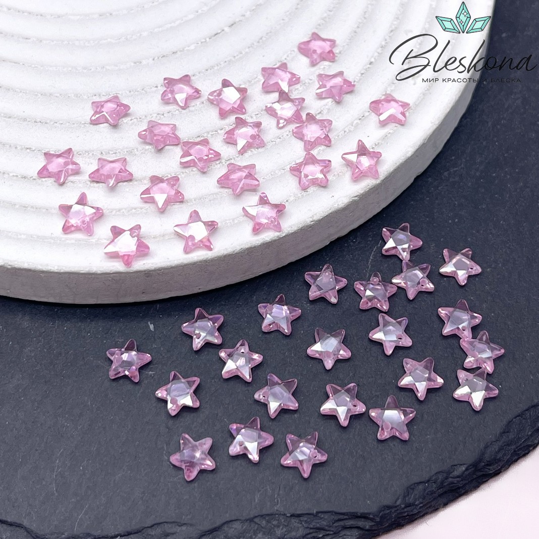 6 мм, Подвеска Циркон звезда розовая №1 (кубический цирконий, фианит) 