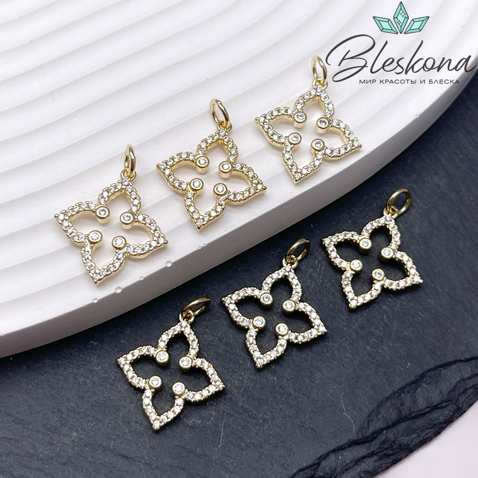 17,5*16 мм Цвет золото, Подвеска Клевер с цирконами 