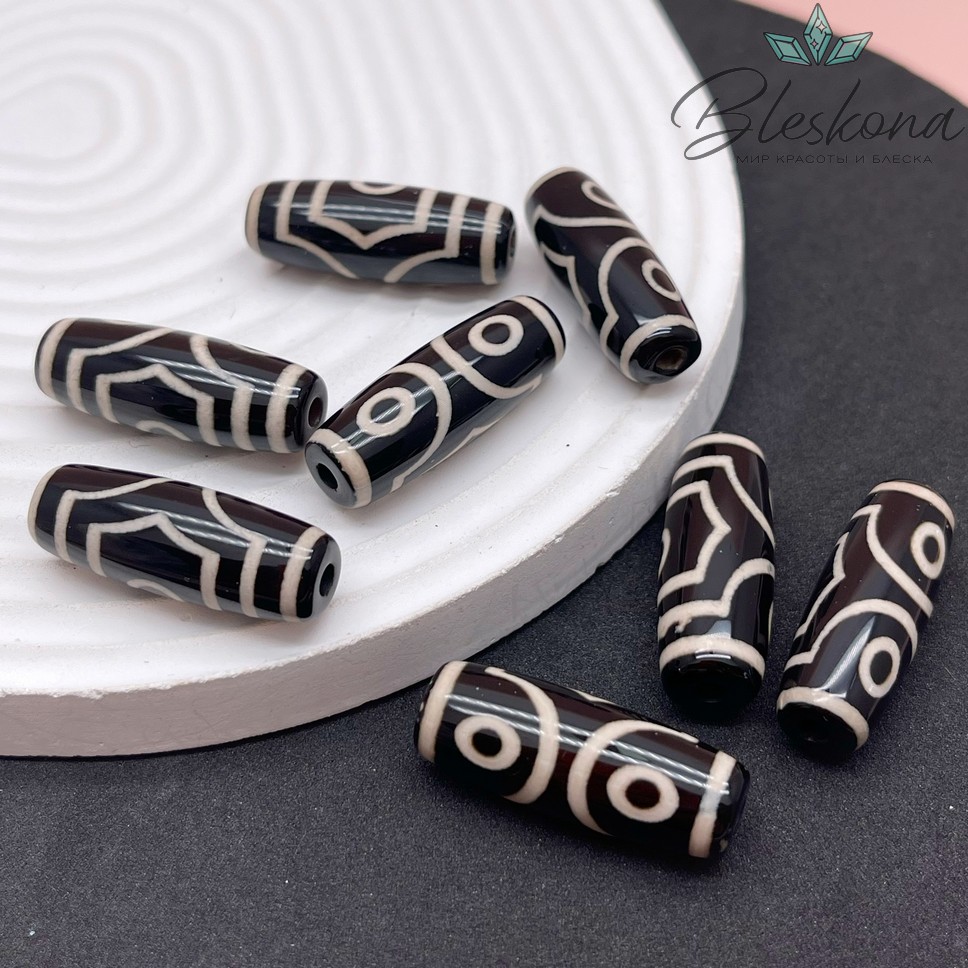 Бусина Дзи 3 глаза черно-белый бочонок 28*13 мм