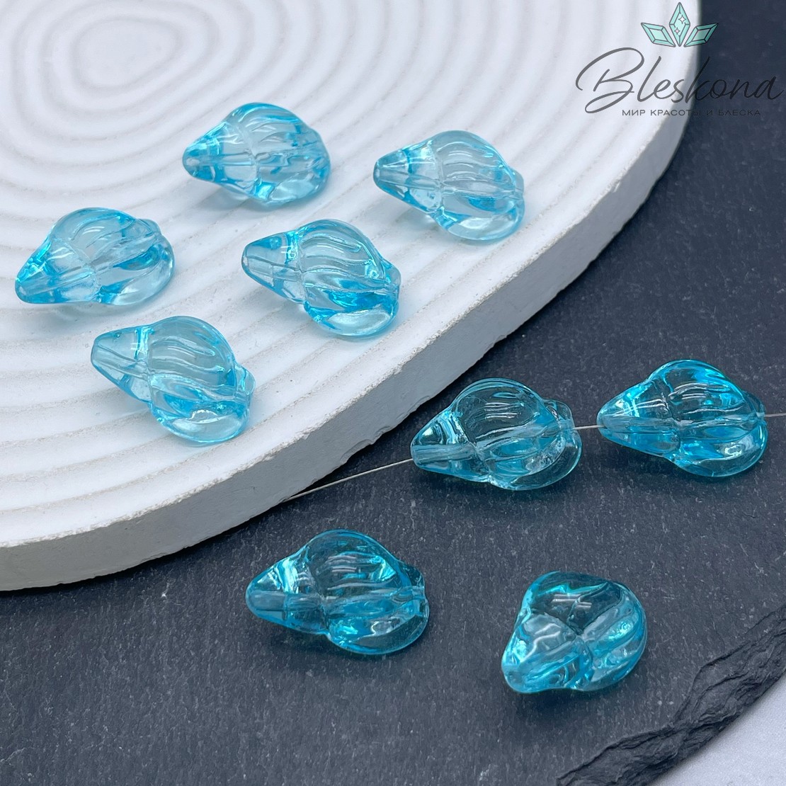 21*13 мм Бусина ракушка, цвет голубой, уп.5 шт.