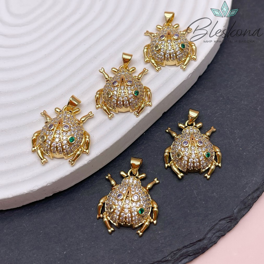 23*21 мм Цвет золото, Подвеска Жук цирконы микс