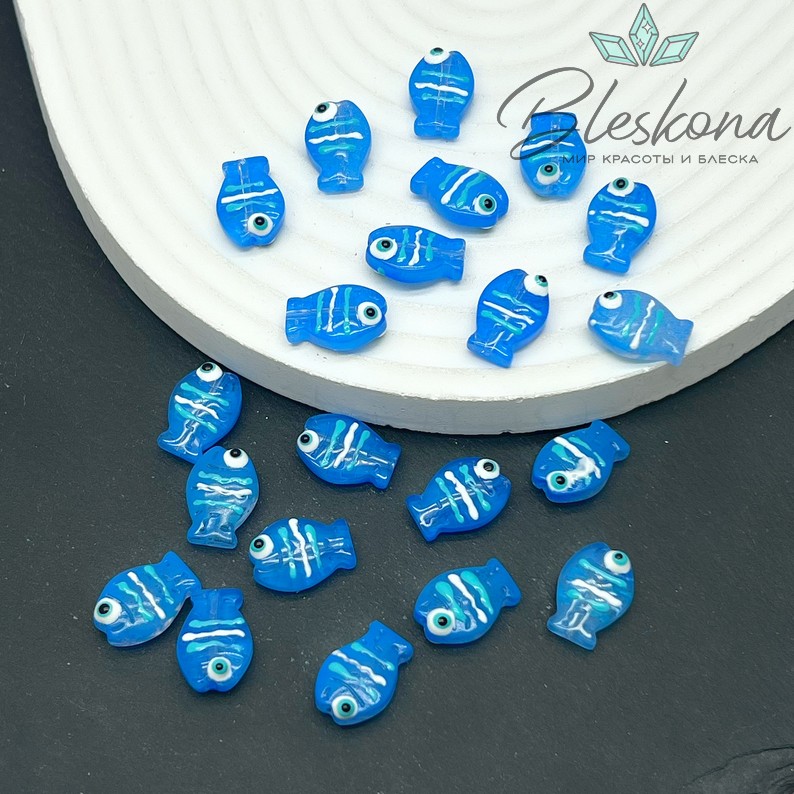 14*10 мм  Бусина рыбка синяя