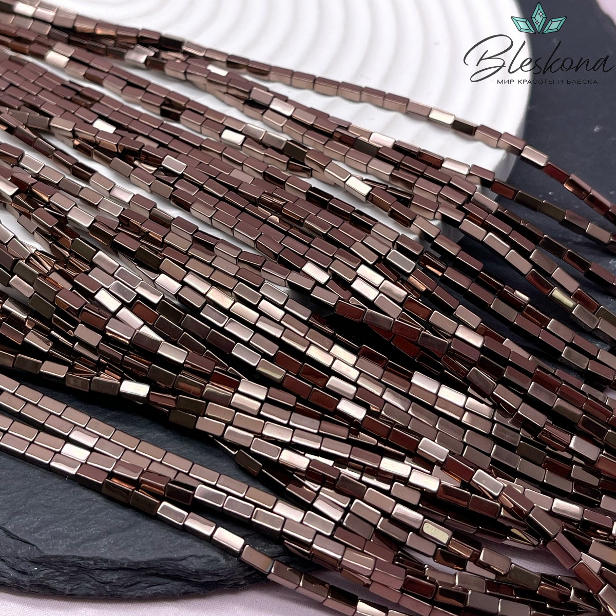 4*2 мм Гематин имитация, коричневый (шоколадный), прямоугольник 