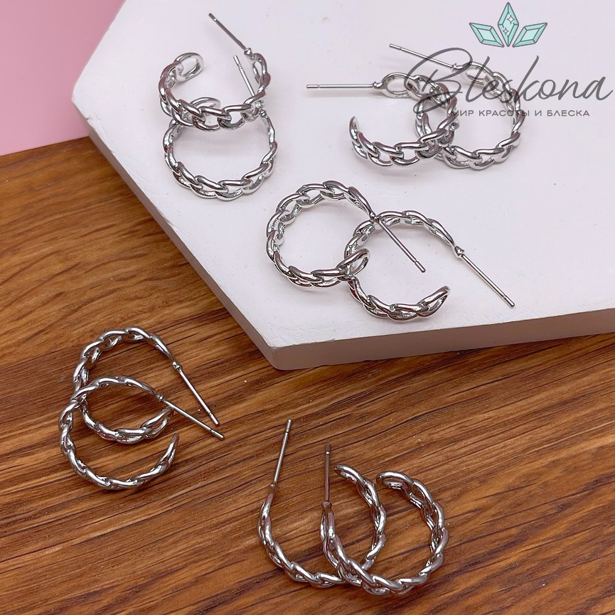 18*4,6 мм Цвет серебро,Пусеты Цепь жесткая