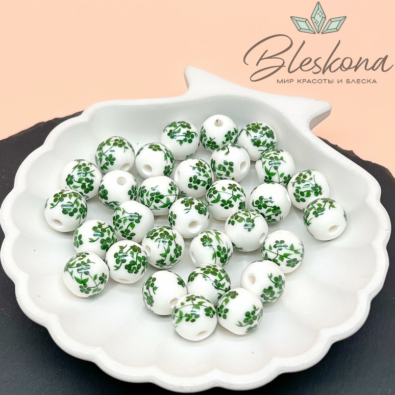 12 мм Керамика Бусина роспись гжель №26 (штучно)