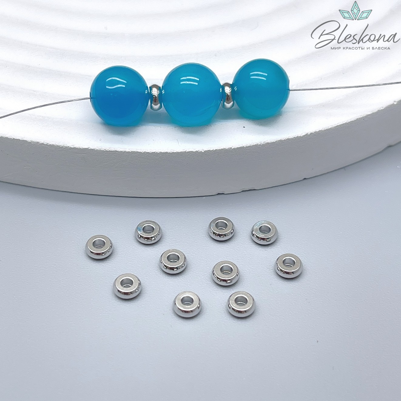 3,9*1,6мм, цвет серебро,Бусина - разделитель плоская уп.10шт, Люкс 