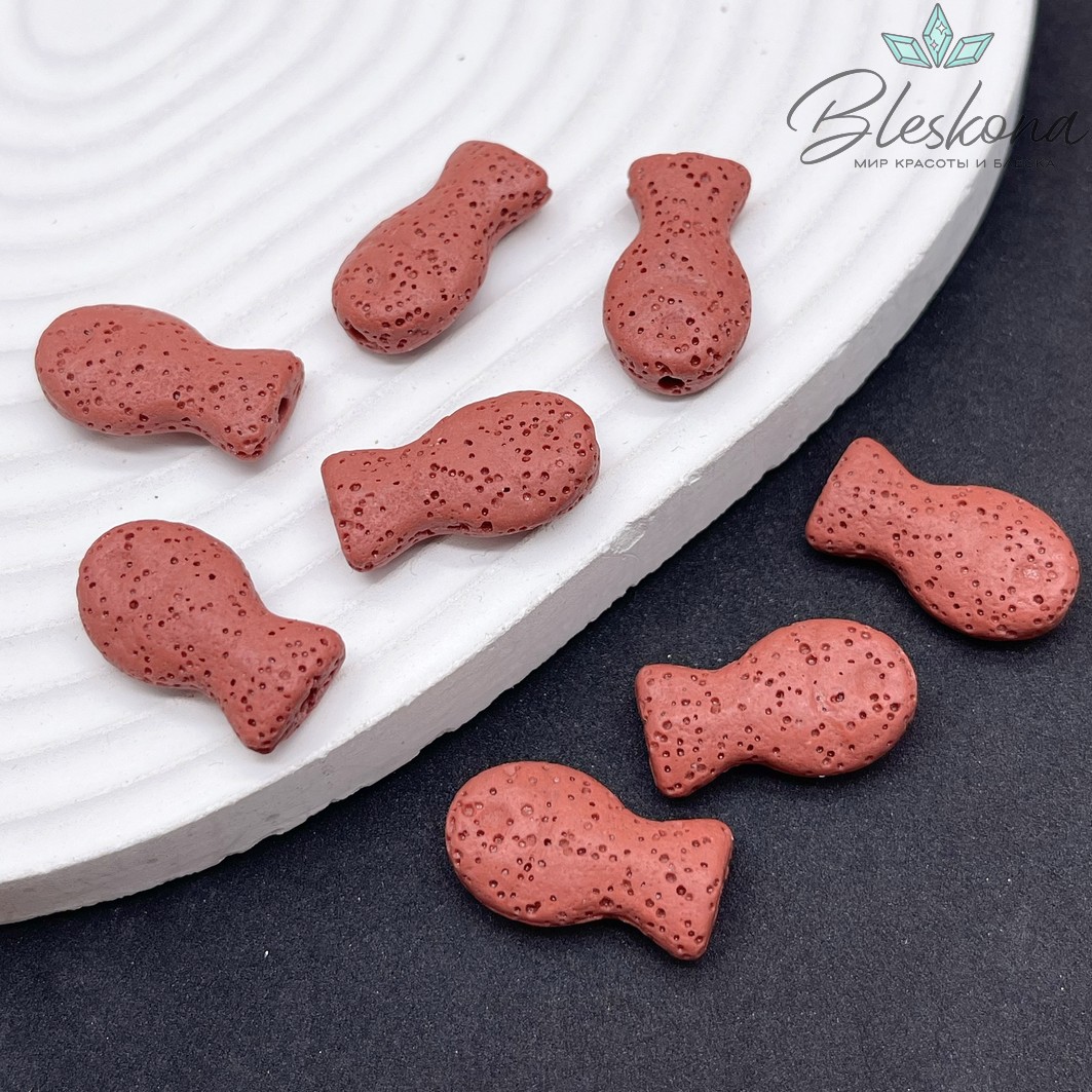 Бусина рыбка Лава Вулканическая красная 22*12 мм