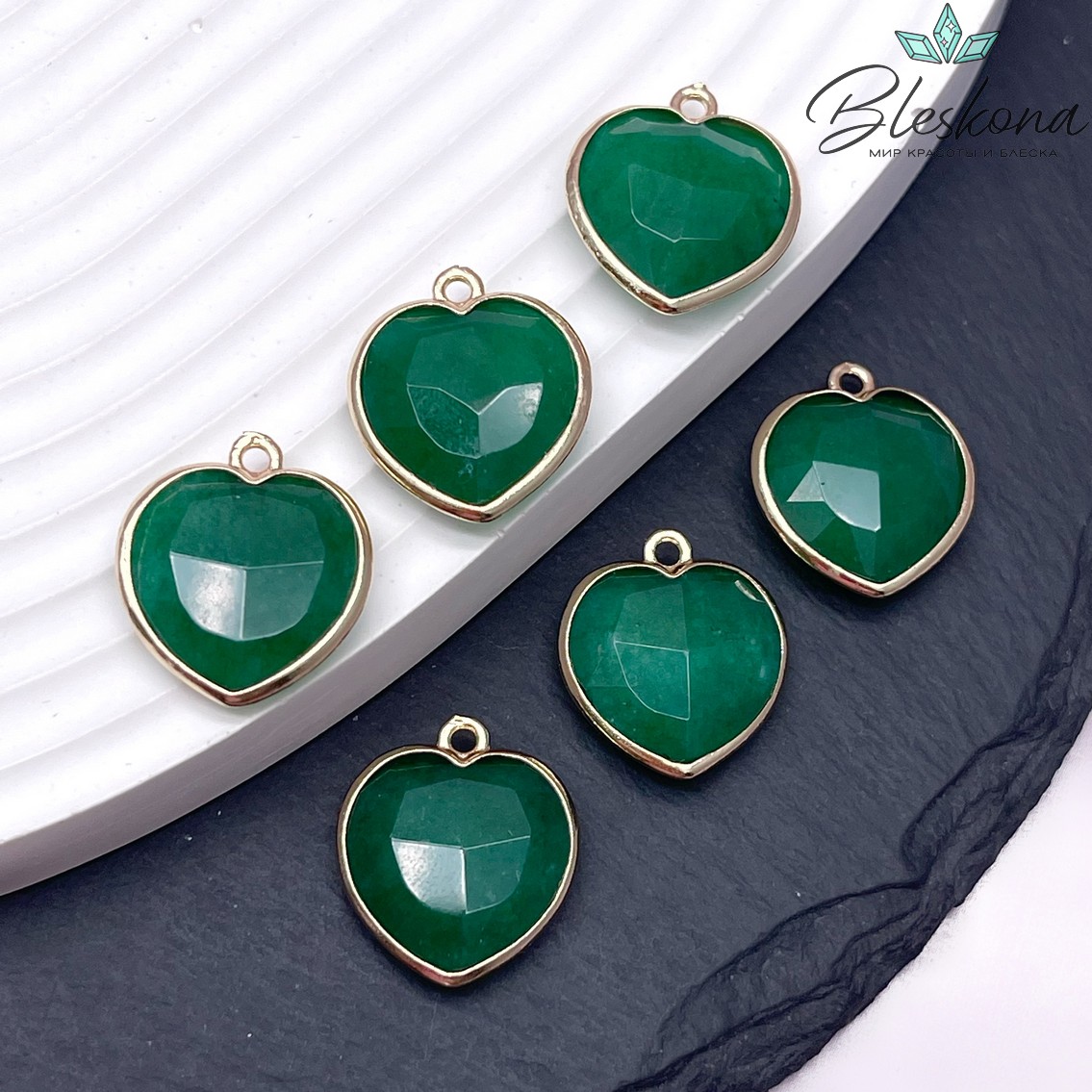 16,3*18,7мм,Цвет золото,Подвеска Сердце Кварц тонированный зеленый огранка
