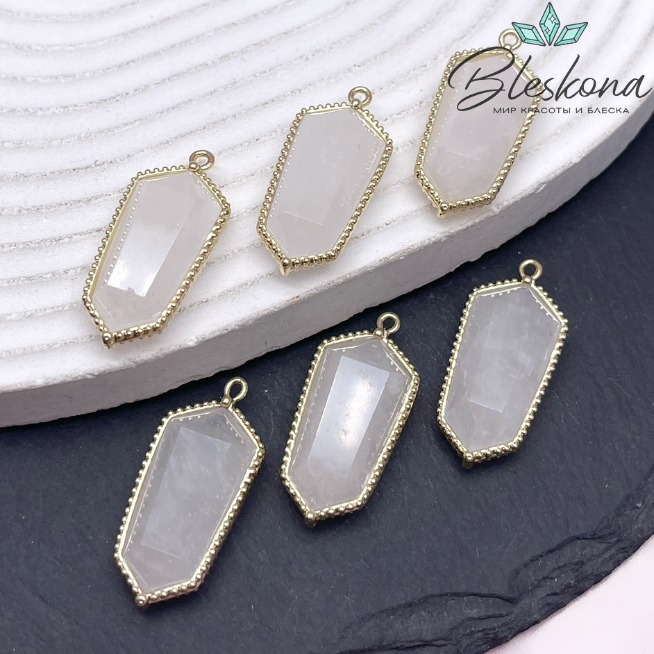 13,5*30мм, цвет золото ,Подвеска Шестиугольник Горный хрусталь в обрамлении цирконы