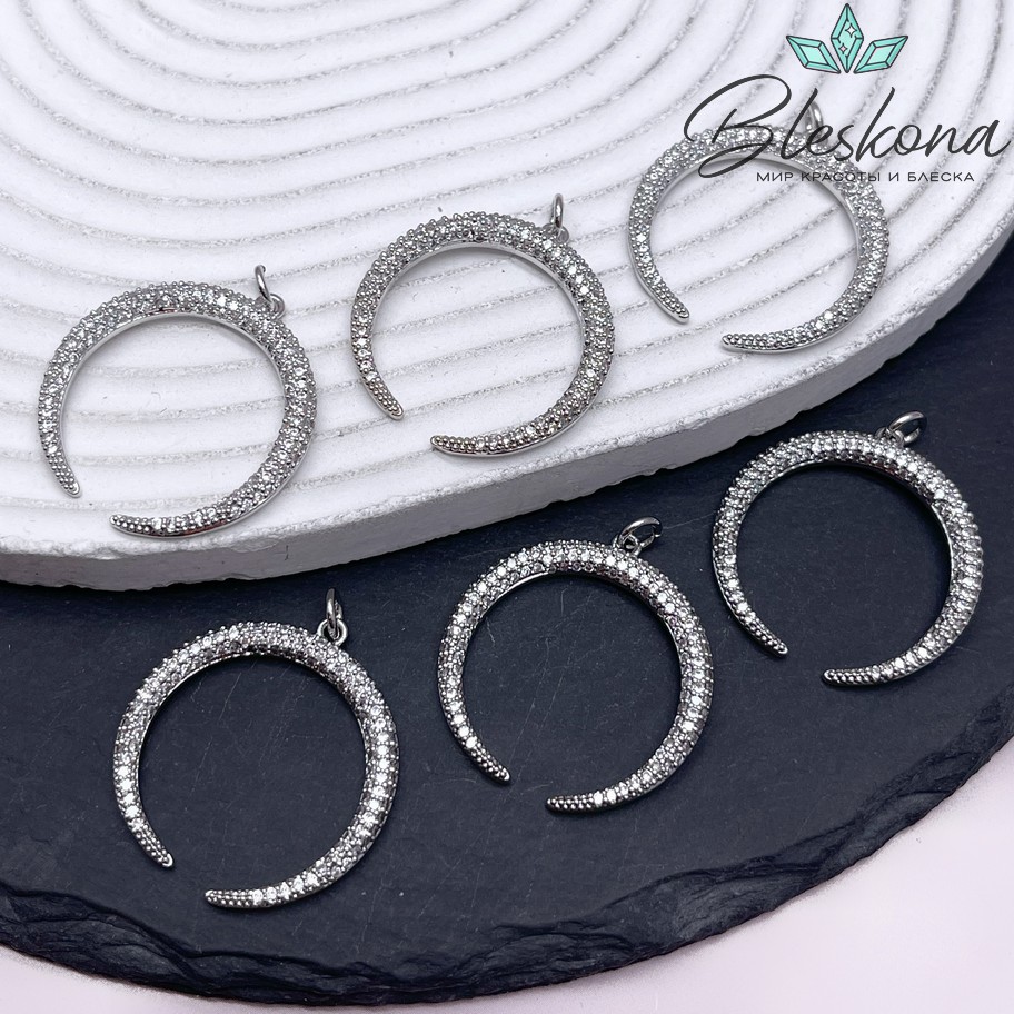 29*27 мм Цвет серебро, Подвеска Лунница с цирконами 