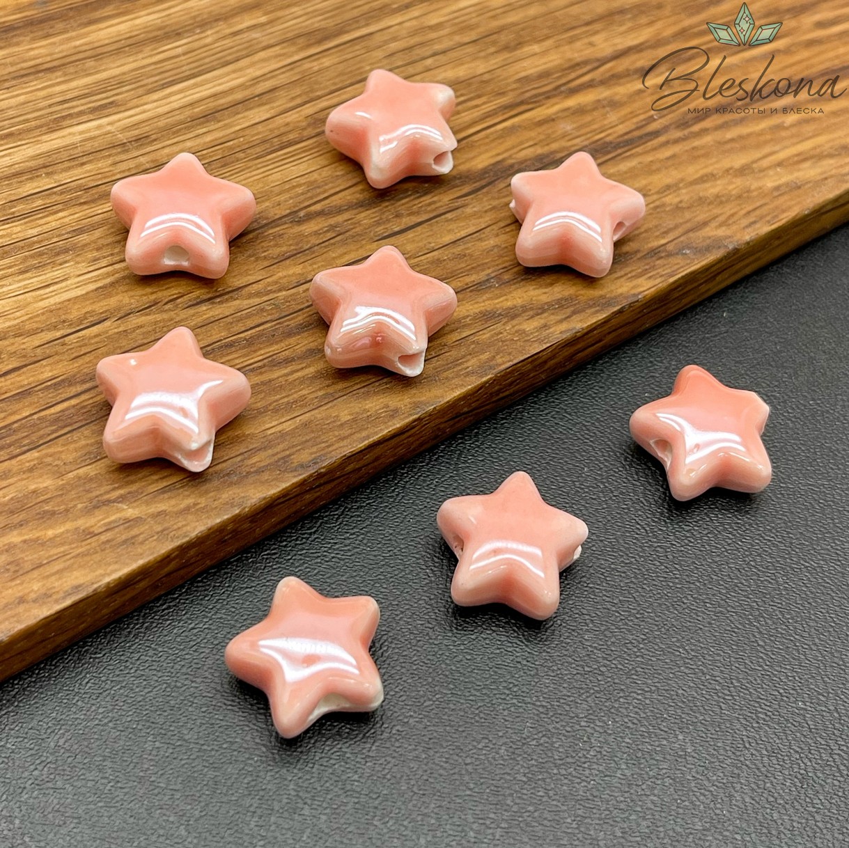 14 мм Бусина звезда, керамика цвет ярко-розовый
