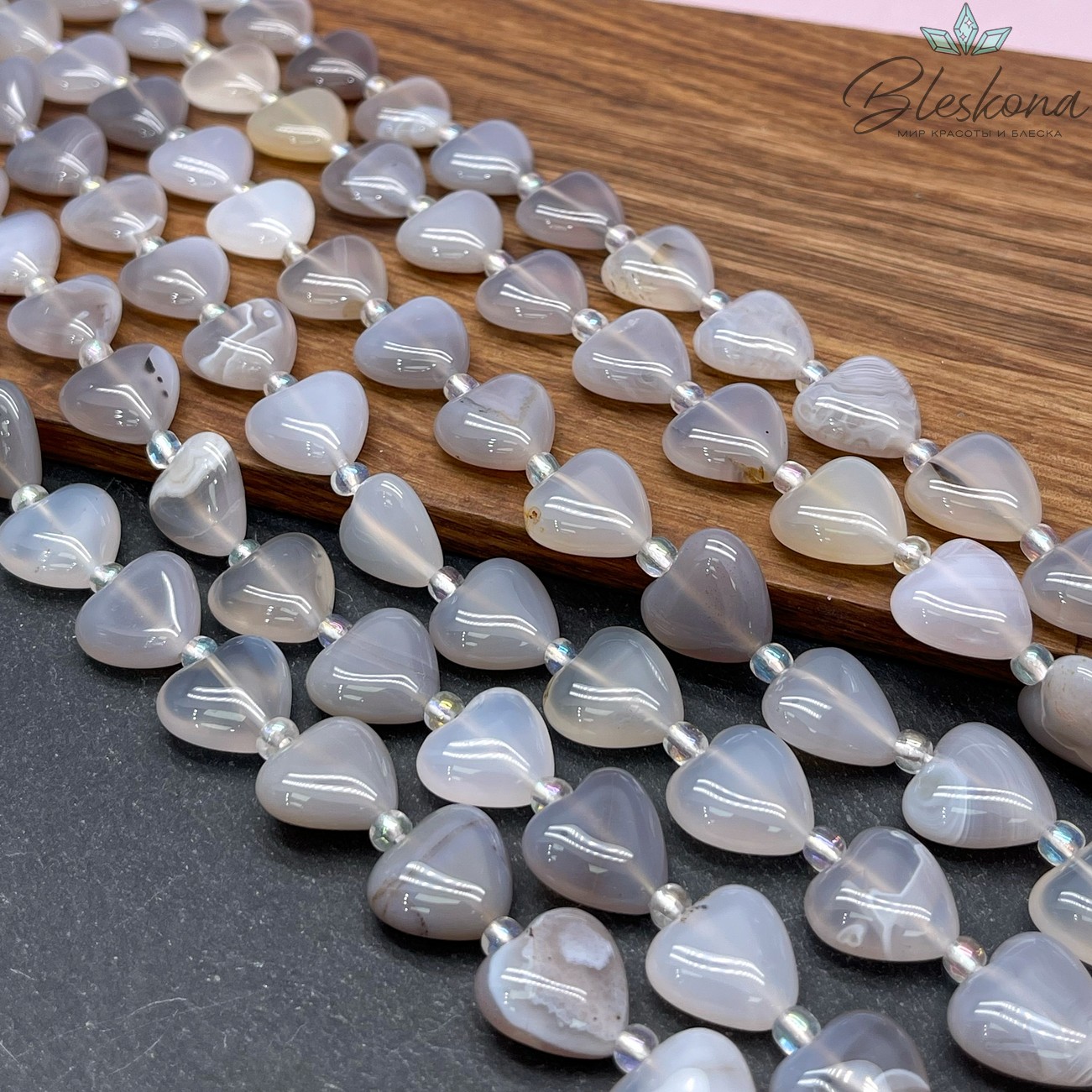 Сердца Агат серый 14*14*6,5 мм