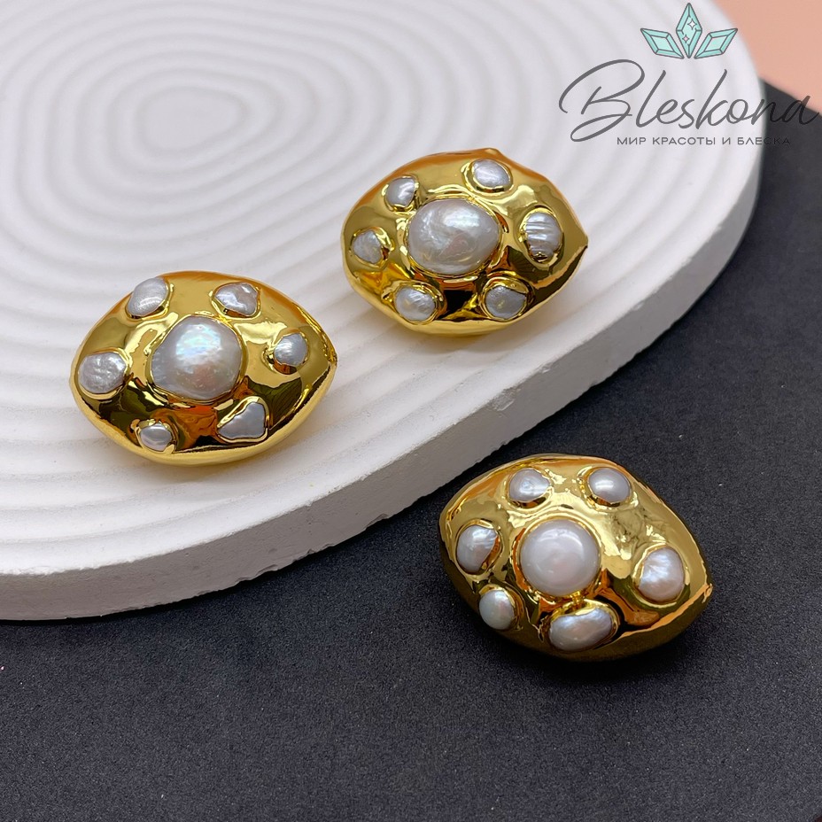 33*26 мм Цвет золото, Бусина  Жемчуг  зауженный овал