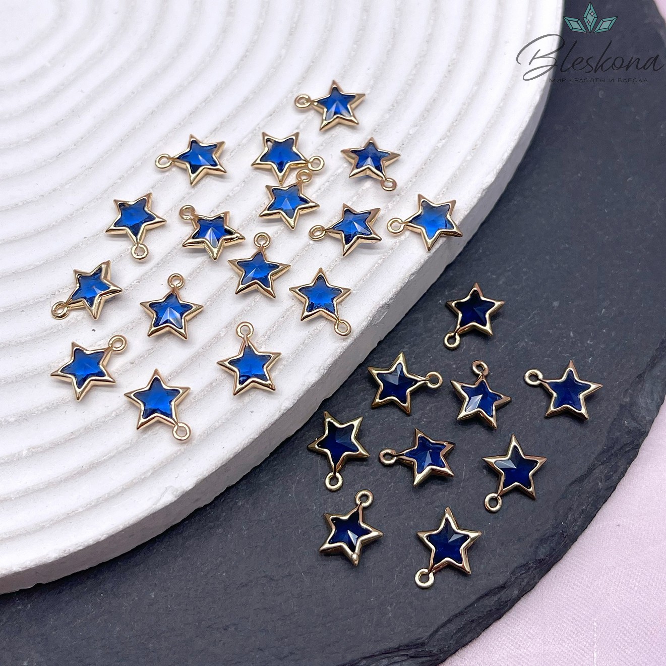 9 мм, Подвеска звезда синяя , цвет золото