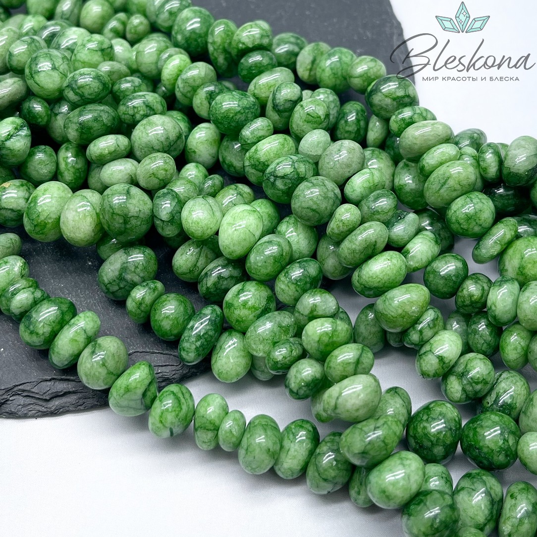 Агат тонированный зеленый галтовка 12-14 мм