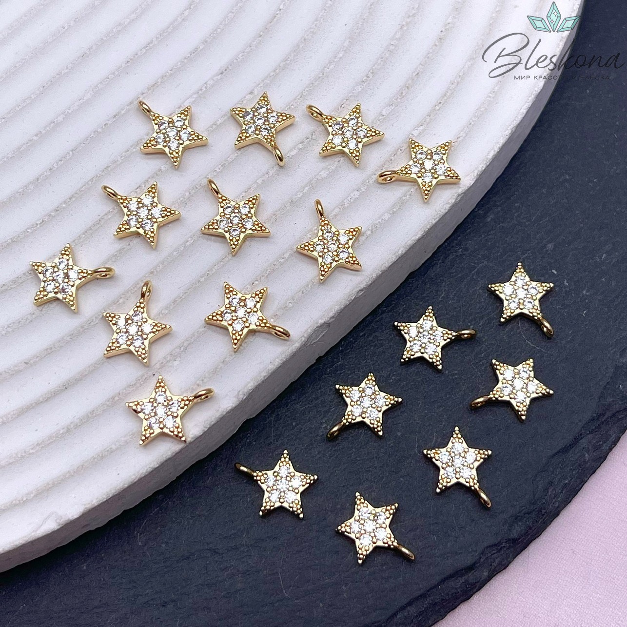8,6*10,3мм, цвет золото,Подвеска звезда цирконы 