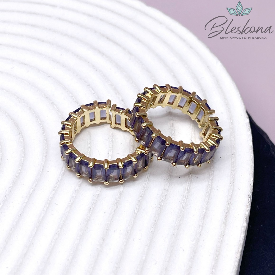 22 мм Цвет золото, Основы для колец фиол. цирконы