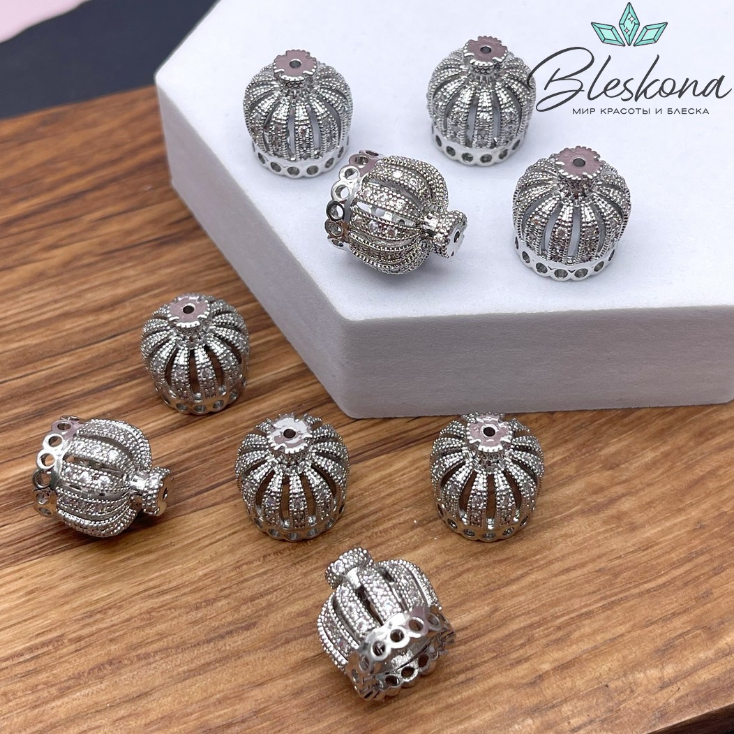 13,2*12,7 мм Цвет серебро, Концевик корона со стразами 