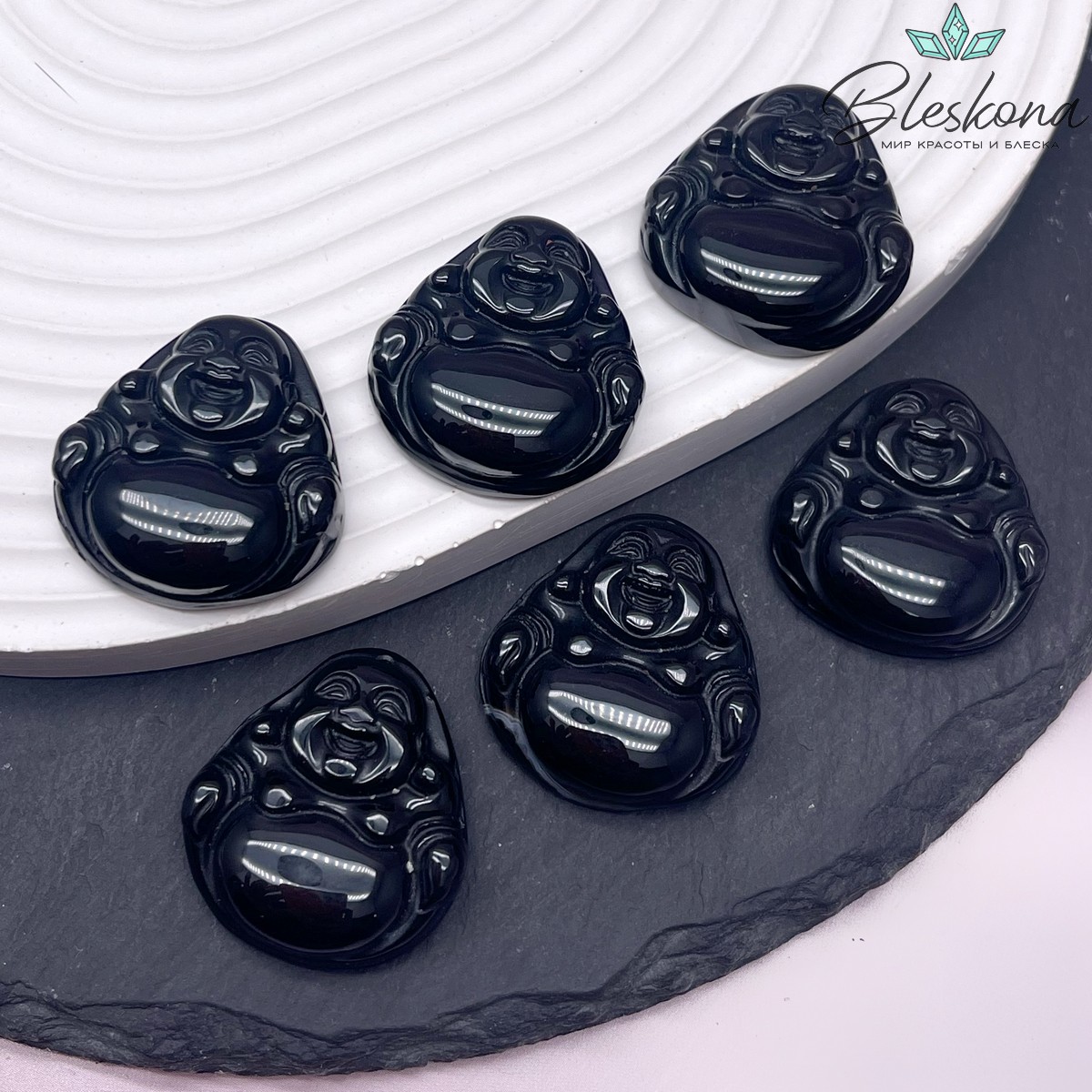 23*24 мм Подвеска Улыбающийся Будда (Хотэй) Агат Черный 