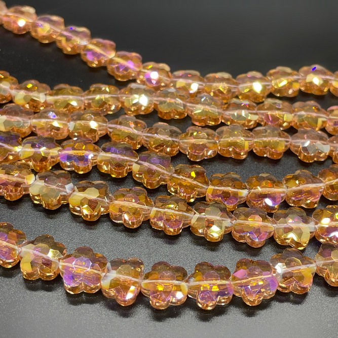 10 мм Стекло Lux, цветок, цвет персиковый с фиолетовым переливом