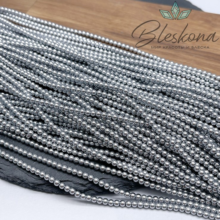 3 мм Гематин имитация, цвет темное серебро 