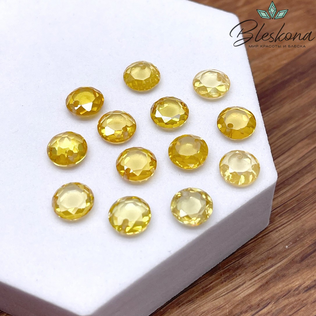 8 мм, Подвеска Циркон круг темно-желтый (кубический цирконий, фианит) 