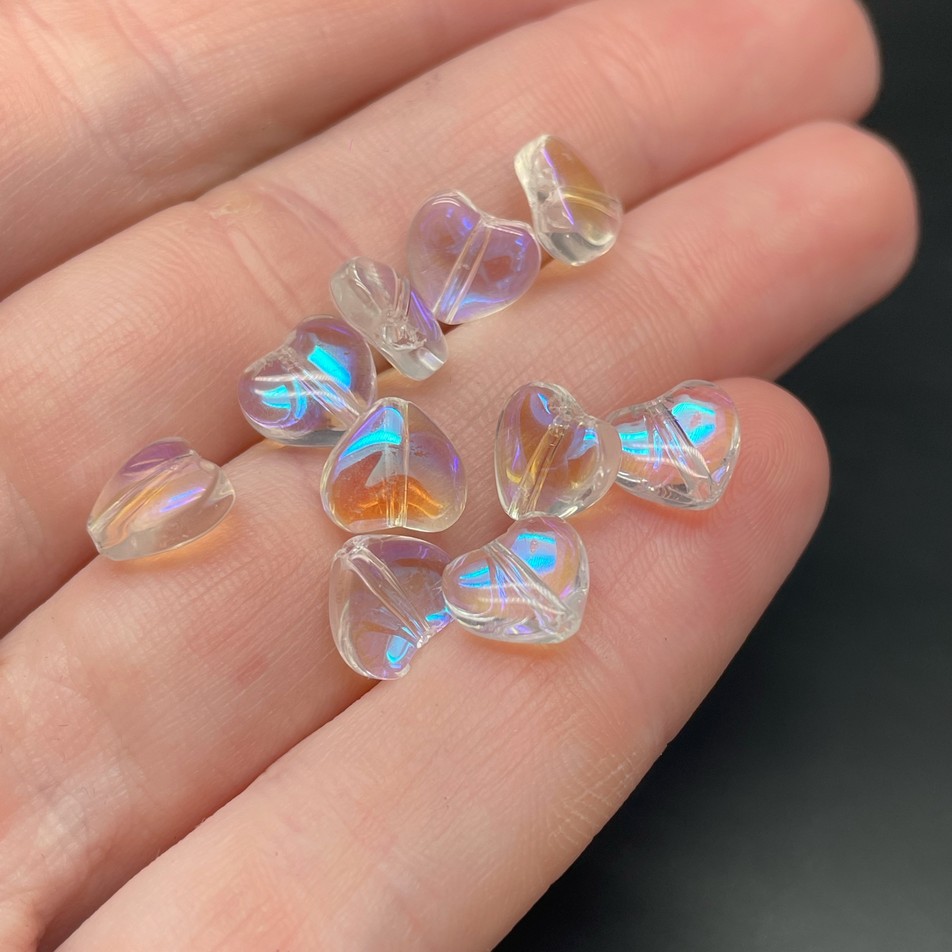 8,5 мм, Стекло сердце с переливом уп.10 шт