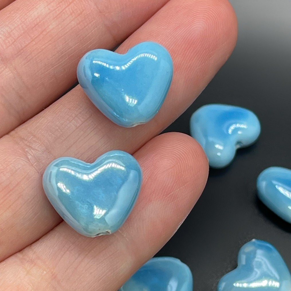 12,9*15 мм Бусина сердце плоское, керамика цвет ярко-голубой