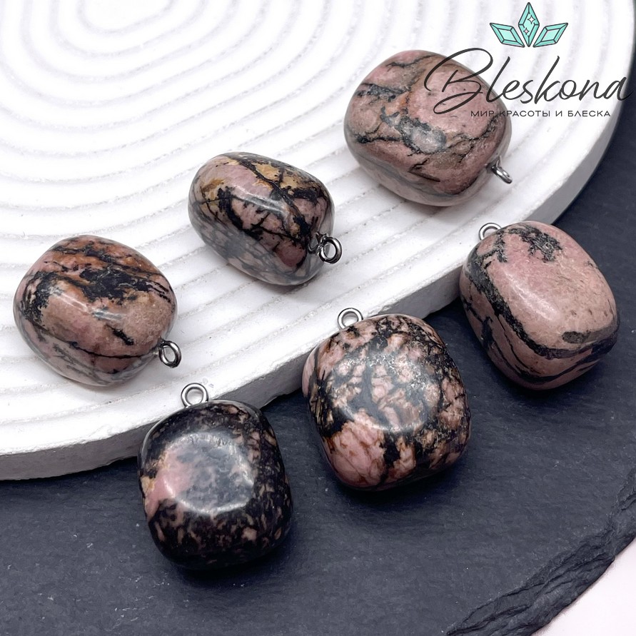 (25-29)*(16-22) мм Цвет серебро, Подвеска фриформ Родонит