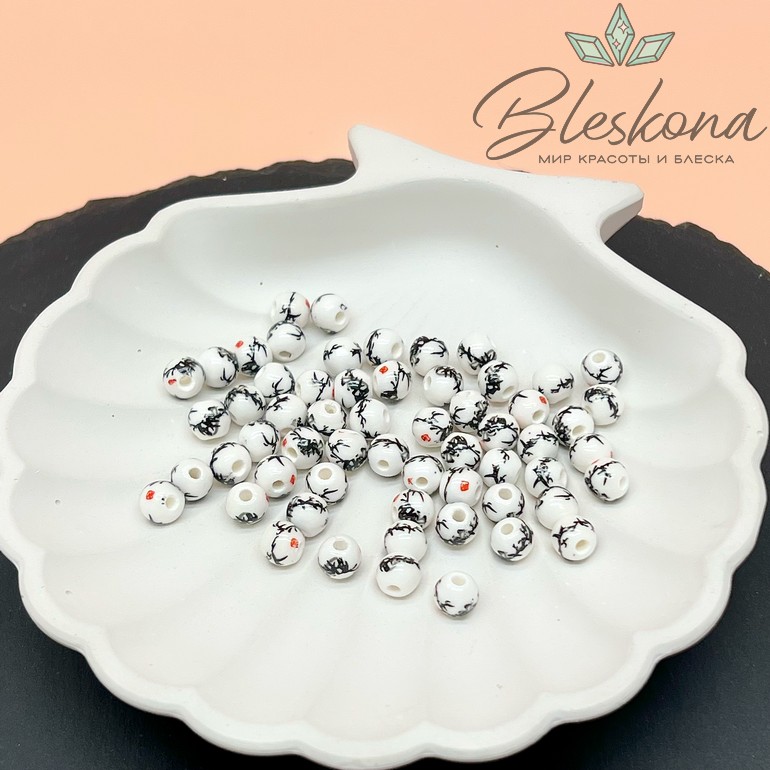 6 мм Керамика Бусина роспись гжель №18 (штучно)