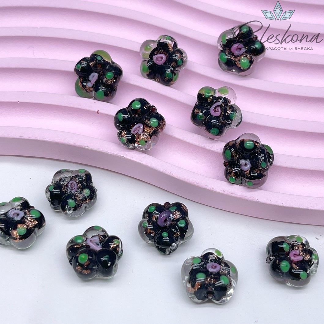 14,5 мм Бусина цветок прозрачный с черным