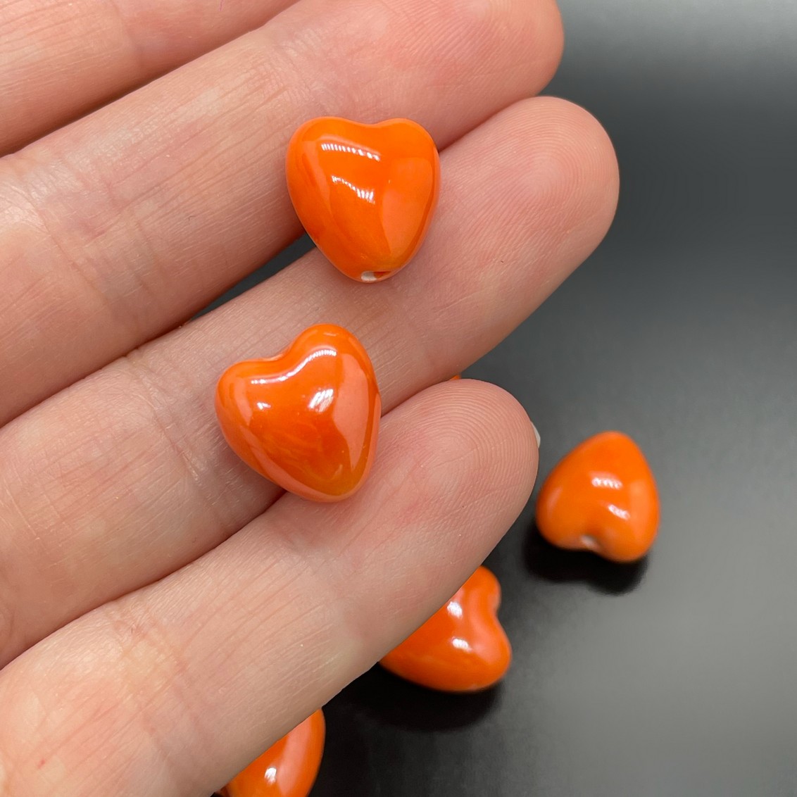 12 мм Бусина сердце, керамика цвет оранжевый