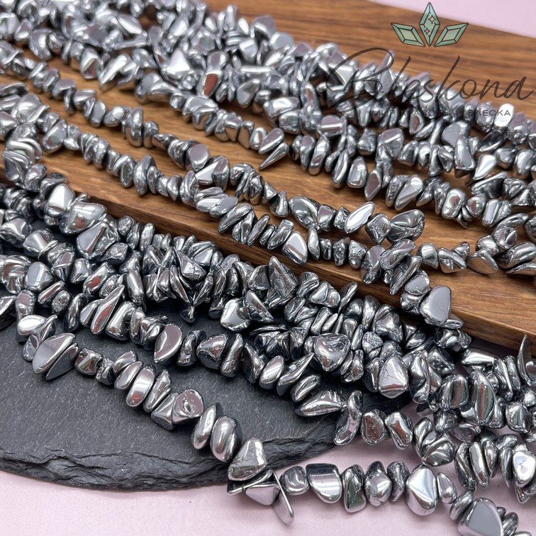 9-12 мм Гематин сколы шлифованные, темное серебро, имитация