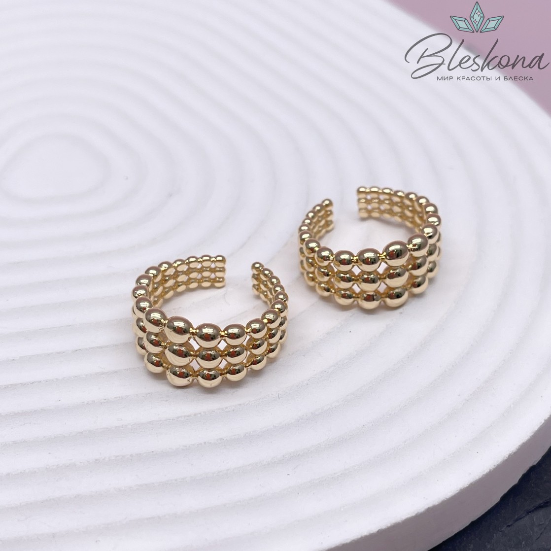 22 мм Цвет золото, Кольцо безразмерное шарики