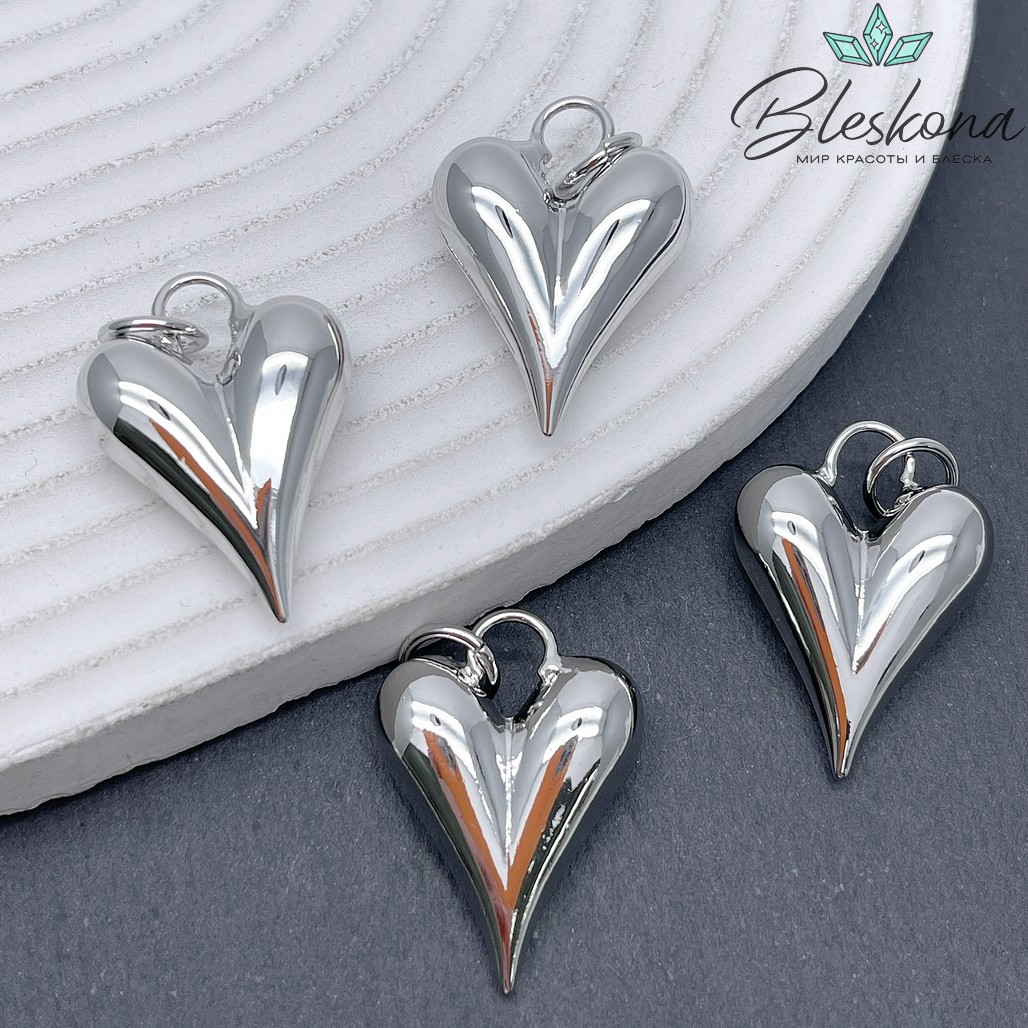 20*27 мм Цвет серебро, Подвеска сердце объемное 