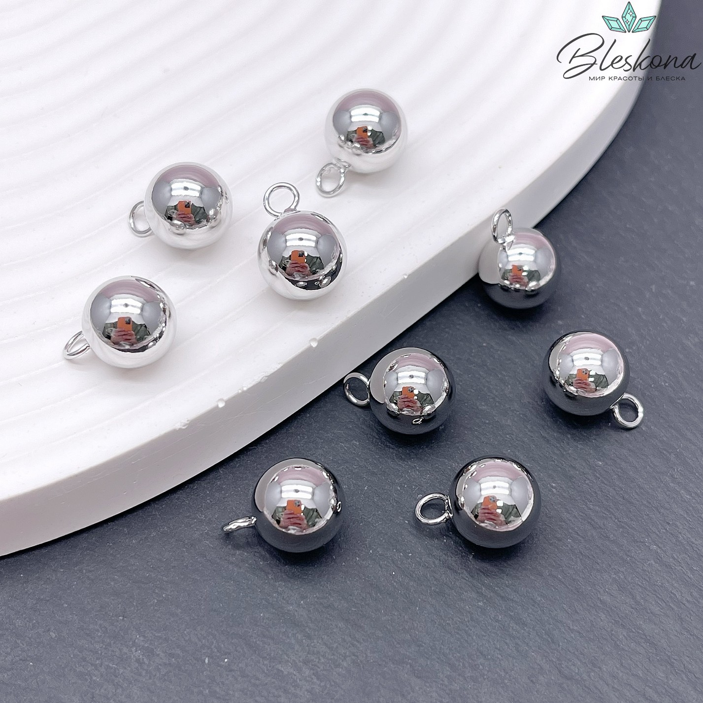 10 мм Цвет серебро, Подвеска шар 