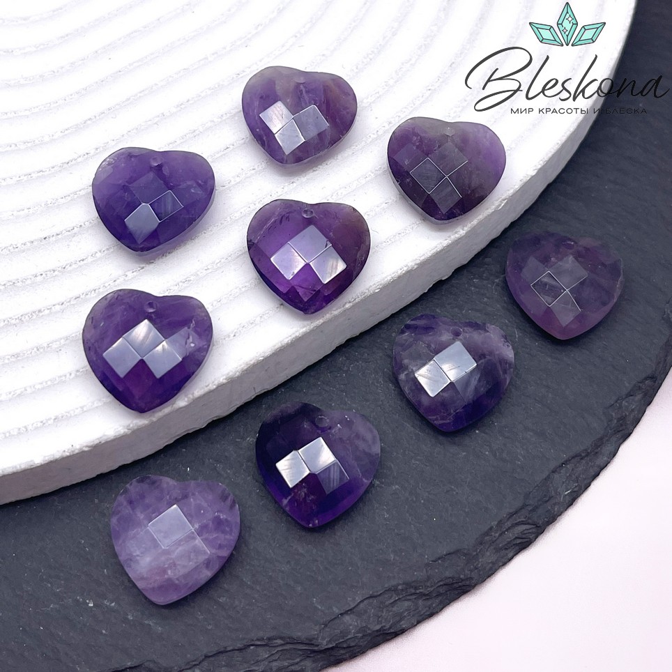 16 мм,Подвеска Сердце Аметист алмазная огранка