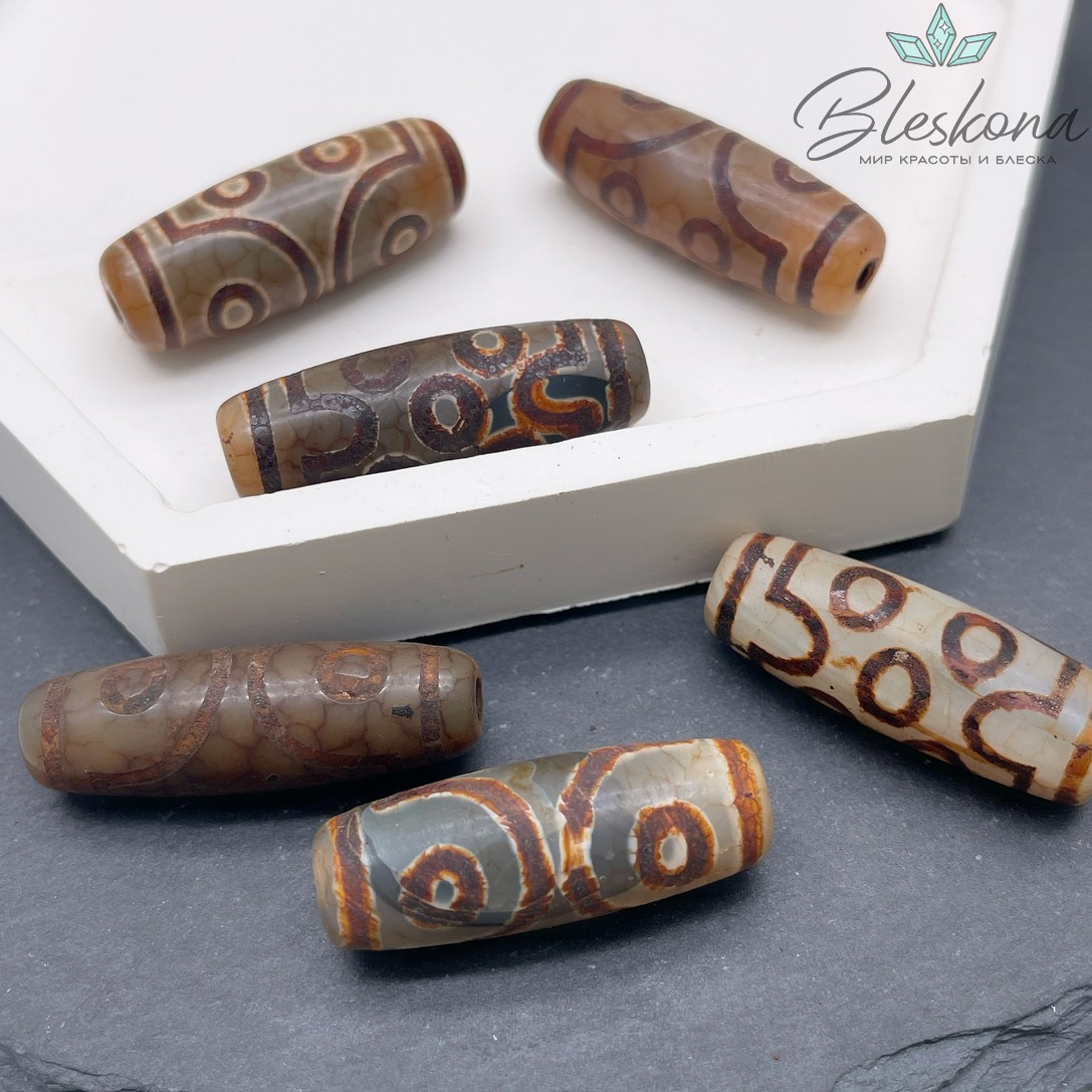 Бусина Дзи 7 глаз серо-коричневый бочонок 30*11 мм