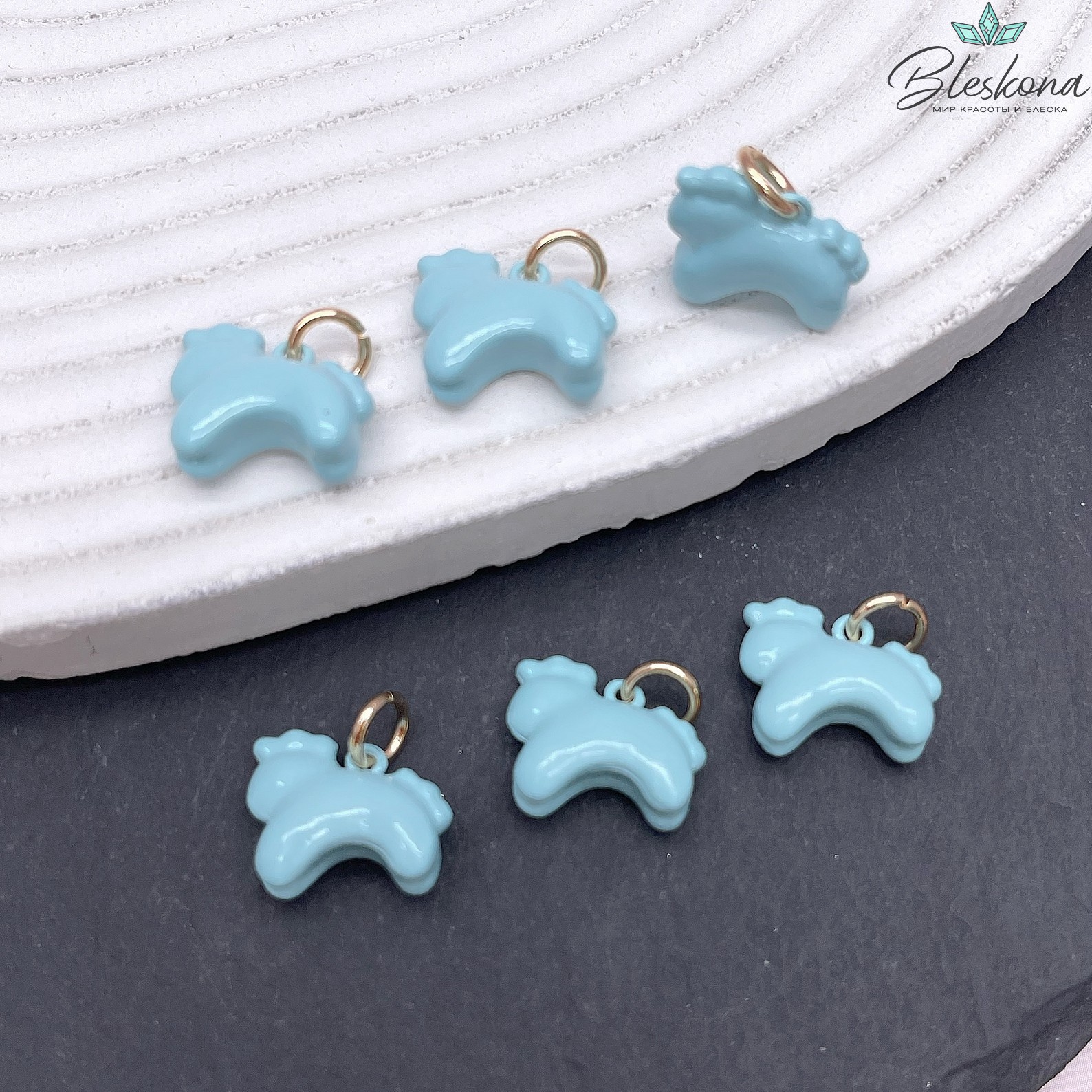 12*14,5 мм Цвет золото, Подвеска Дымковская Лошадка голубая эмаль