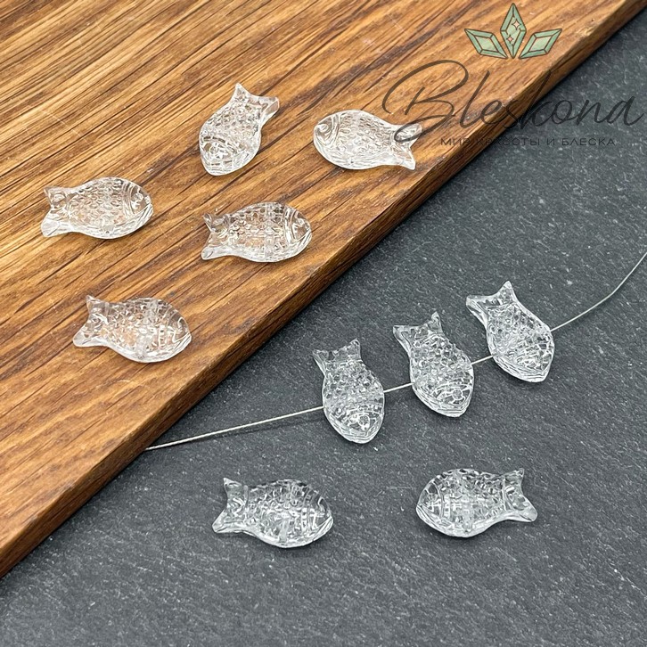 15*8 мм  Бусина рыбка, цвет прозрачный, уп.5 штук