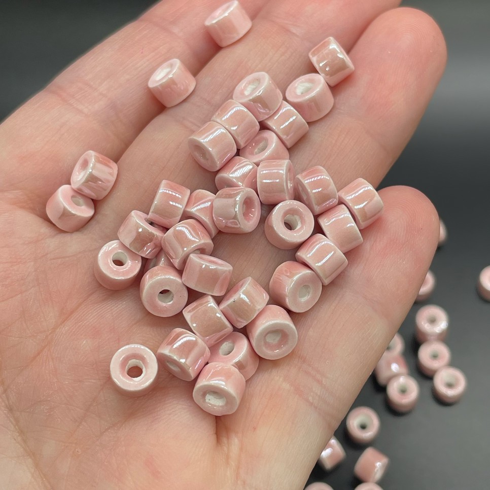 6*4 мм Бусина- разделитель, керамика цвет розовый  уп.10шт